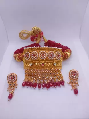 one gra gold polish plated rajputi big size aad with earrings