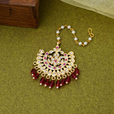 one gram gold polish plated maangtikka for girl and women