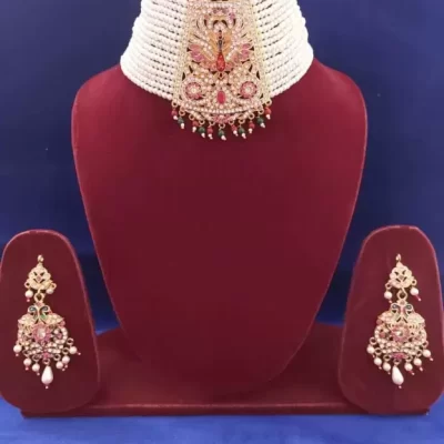Rajasthani peacock design choker necklace with pair of earrings set