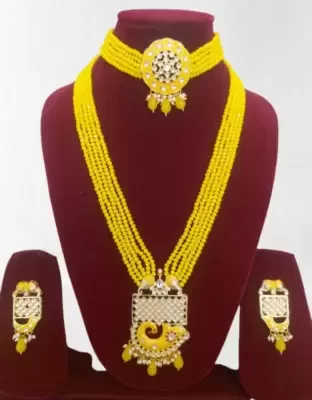 kundan long combo jeweler set pack of 2 yellow colour