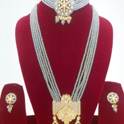 kundan choker and long necklace combo set pack of 2 gray colour