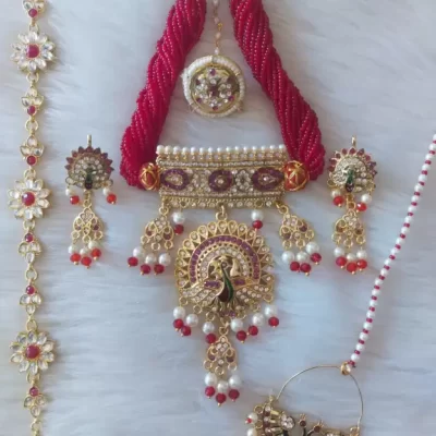 one gram gold polish plated rajasthani peacock design jewellery set pack of 1