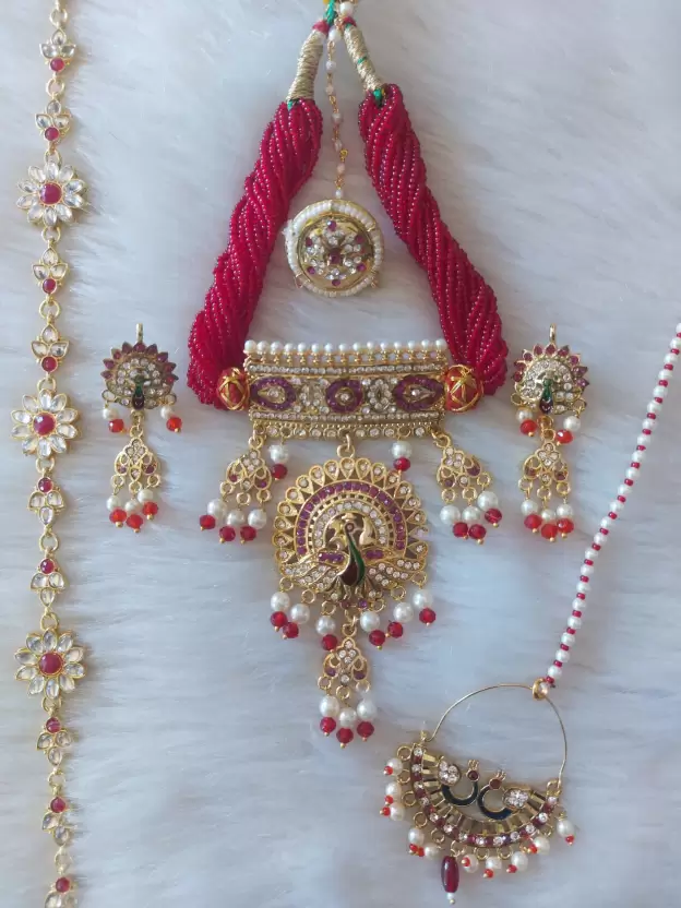 one gram gold polish plated rajasthani peacock design jewellery set pack of 1