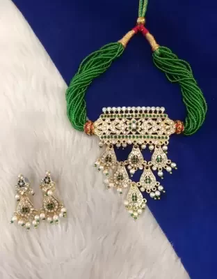 one gram gold plated rajputi necklace with earrings