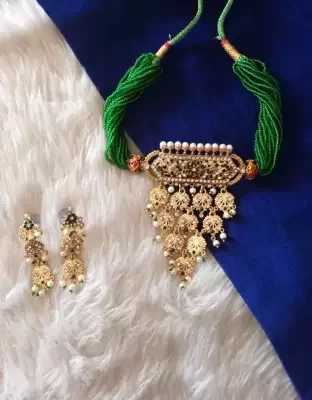 one gram gold polish plated rajasthani necklace with earrings