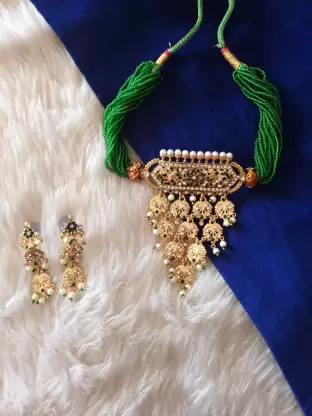 one gram gold polish plated rajasthani necklace with earrings