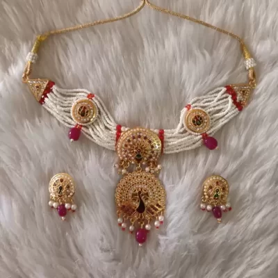 Rajasthani peacock design necklace with pair of earrings