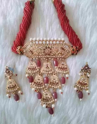 one gram gold polish rajputi necklace with earrings