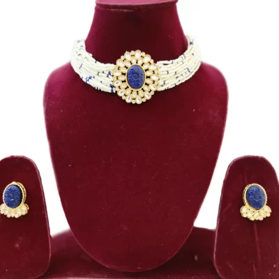 latest design beads choker set in blue colour