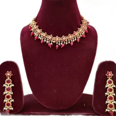 latest design one gram gold polish jadu rajuputi set with long earrings