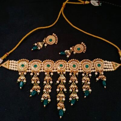 one gram gold plated jodhpuri necklace with earrings