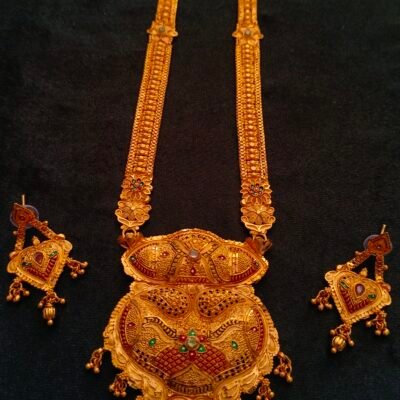 one gram gold polish plated copper rani haar with earrings