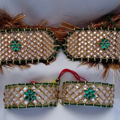 kundan green bajuband pochi combo set
