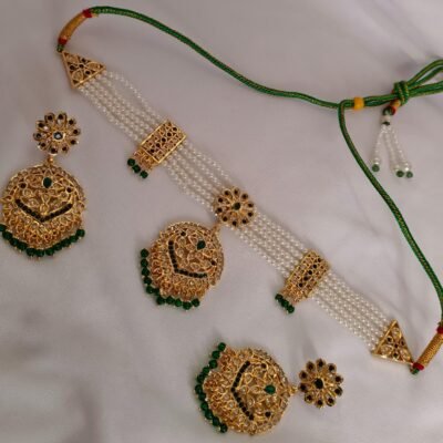 One Gram Gold Polish Plated Jadu Choker Green Necklace For Girls And Women