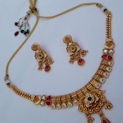 Antique Copper Minakari Necklace Set With Earrings