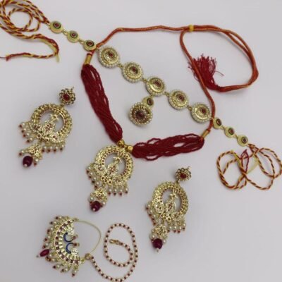 One Gram Gold Polish Plated Peacock Design Jodhpuri set