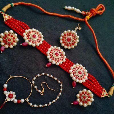Kundan Choker Red Jewellery Set For Women And Girls