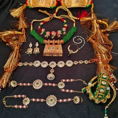 One Gram Gold Polish Plated Rajasthani Jewellery Combo set Green Colour