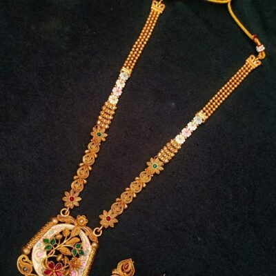 Antique Copper Long Necklace With Earrings