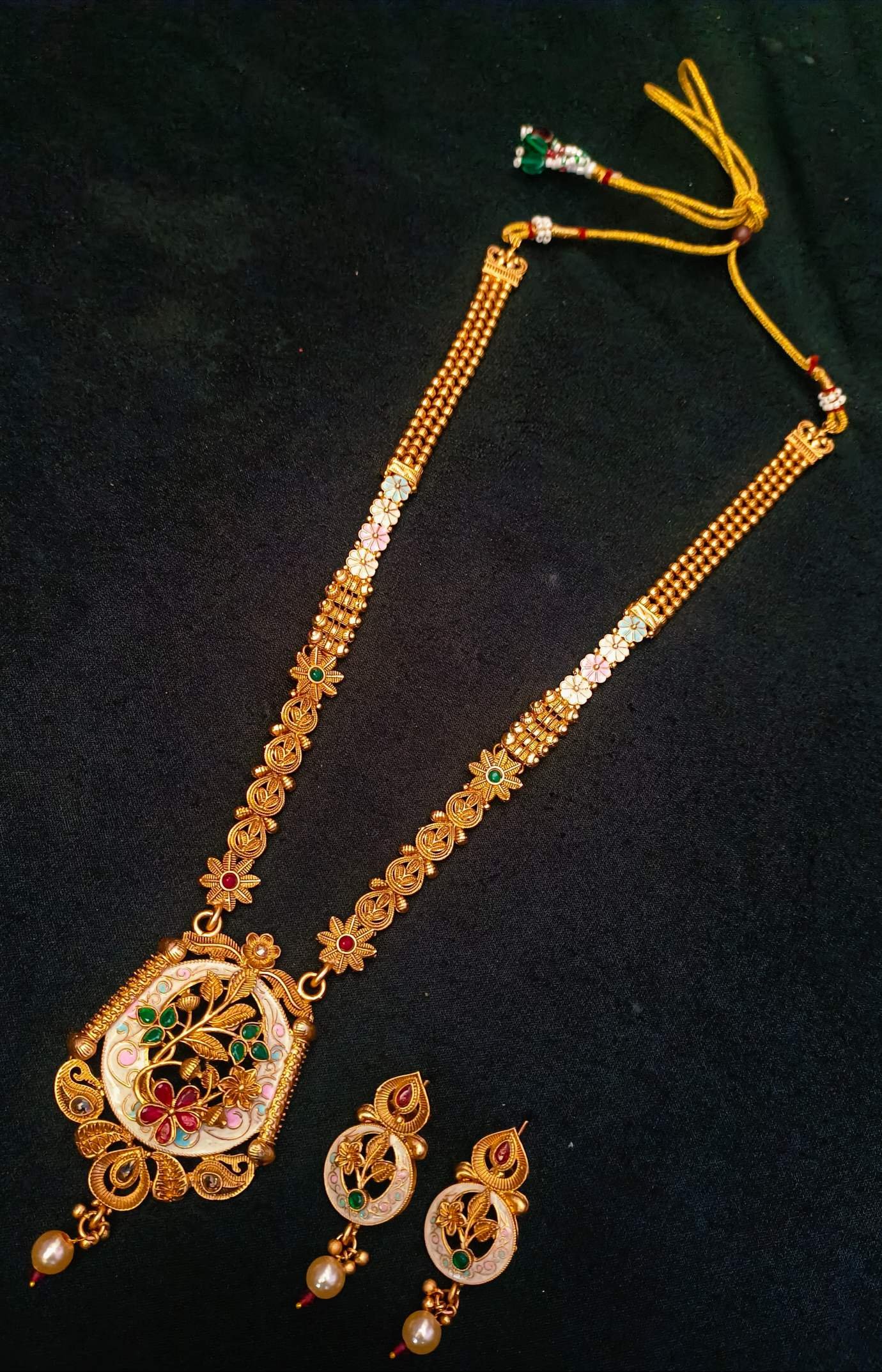 Antique Copper Long Necklace With Earrings