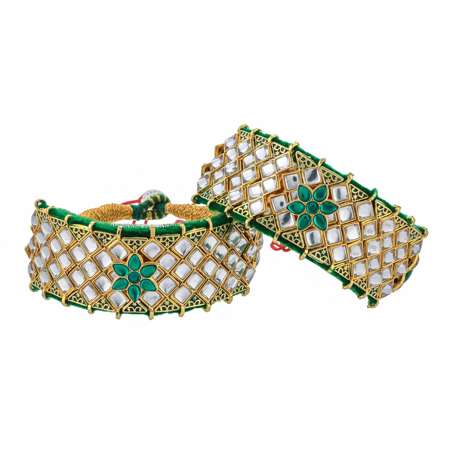 Kundan Green Pochi Bracelet Set