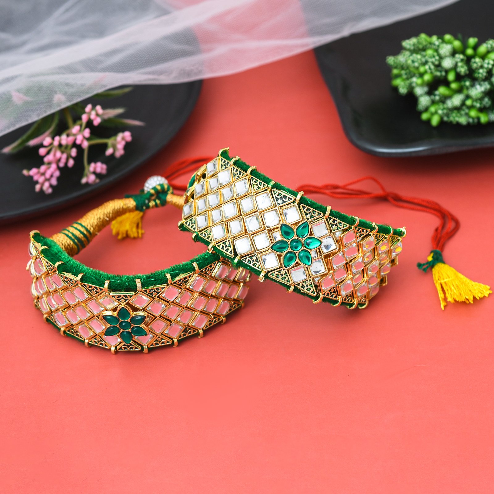 Kundan Green Pochi Bracelet Set - Image 6