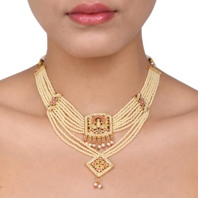 Micro Gold Polish Plated Double Layer Jodhpuri Short Necklace