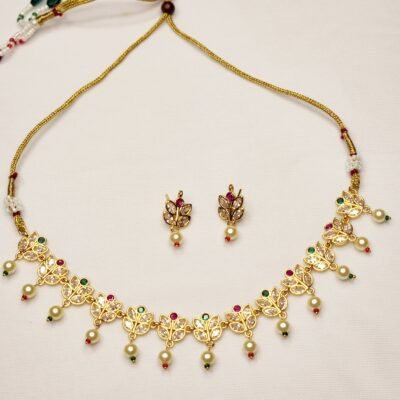 One Gram Gold Polish Plated AD Necklace Set For Women