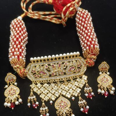 One Gram Gold Polish Plated Jodpuri Jewellery Set for Bridal