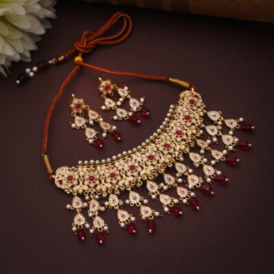 One Gram Gold Polish Plated Jodhpuri Haar Set For Girls And Women