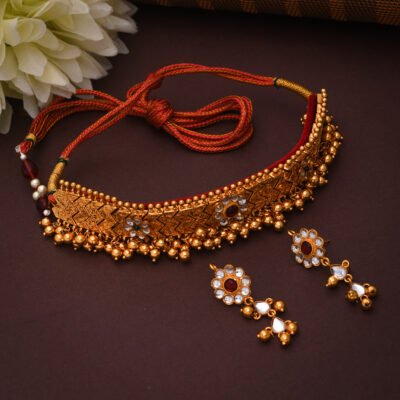 One Gram Gold Polish Plated Rajasthani Haar Set For Bridle