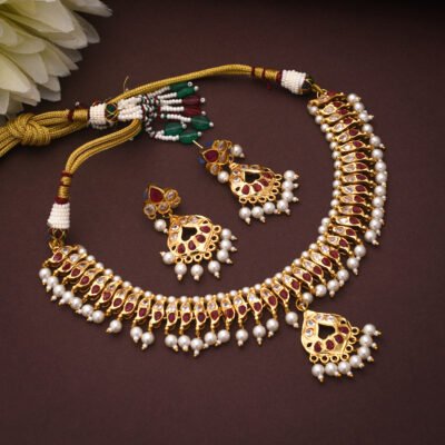 One Gram Gold Polish Plated Antique Jodhpuri Necklace Set Girls For Girls And Women
