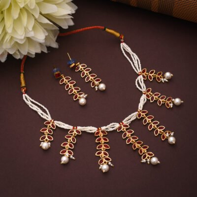 One Gram Gold Polish Plated Rajasthani Antique Necklace Set