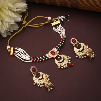 Rajasthani Minakari Pendent Earrings Choker Set For Girls And Women