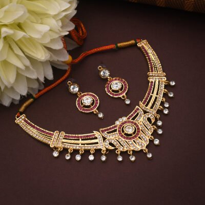 One Gram Gold Polish Plated Rajasthani Antique Haar Set For Girls And Women