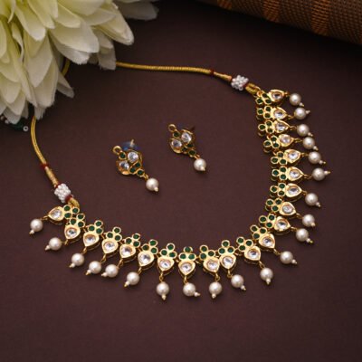 One Gram Gold Polish Plated AD Necklace For Girls And Women