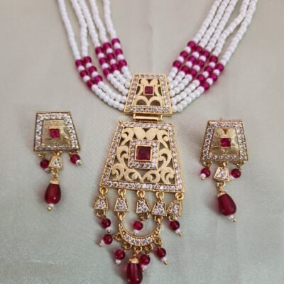 One Gram Gold Polish Plated Rajasthani Short Raani Haar set