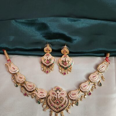 One Gram Gold Polish Plated Rajasthani Haar With earrings