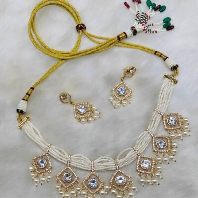 White Pearl Jodhpuri Jadau Haar Set For Girls And Womens
